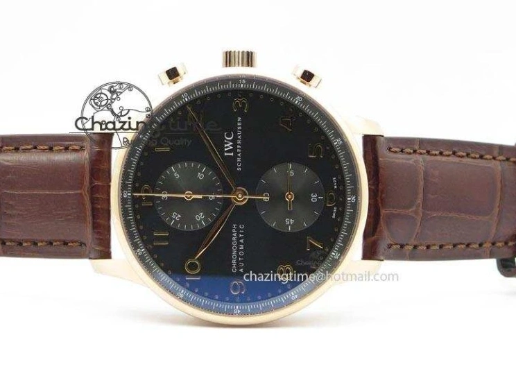 MIROTIME 0414 Portuguese IW371415 ZF 1:1 Best Edition RG Black dial On Brown Leather Strap A Modern 7286